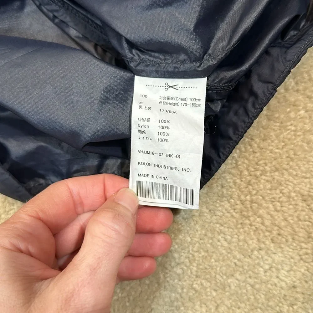 Kolon Sport Navy Blue Windbreaker Jacket Coat Size Medium